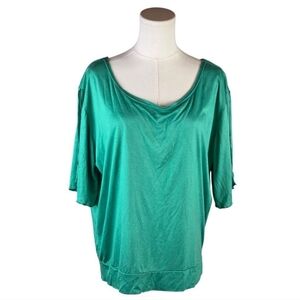 Jayli Green Rayon Open Back Boho Blouse M Slit Sleeves Festival Top Nepal